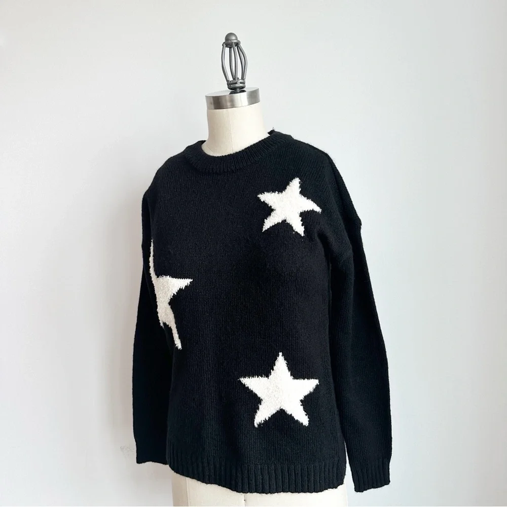 a.n.a A New Approach Black Sweater Star Print  Long Sleeve Pullover Small